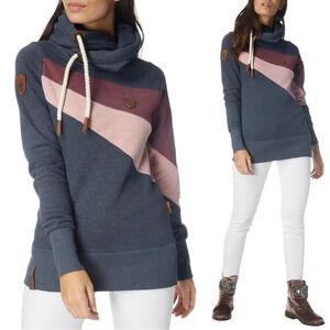 Naketano Women’s Hoodie Pullover Brave New World in Gray Pink Maroon Rope M